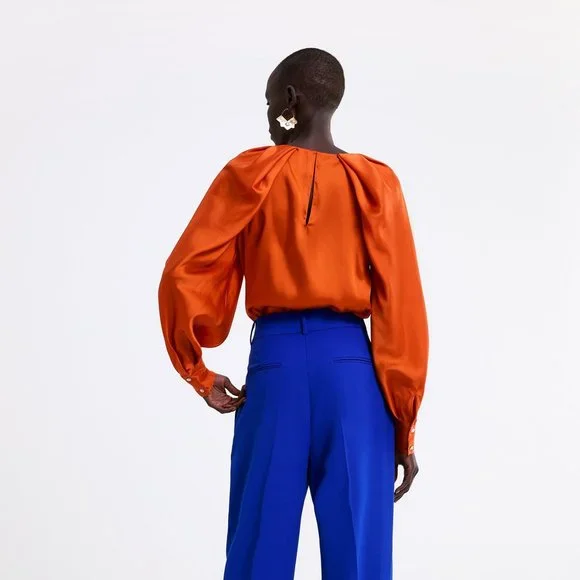 ZARA orange blouse with crystal sleeve - Picture 6 of 16
